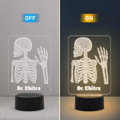 Personalized 3D Illusion Skeleton Lamp Gift for Radiologist Doctor Gift for Medical Students Doctor Clinic Desk Table Lamp with Warm White Light